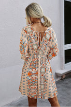Load image into Gallery viewer, V Neck Half Sleeve Graphic Swing Dress: 100%VISCOSE / BEIGE
