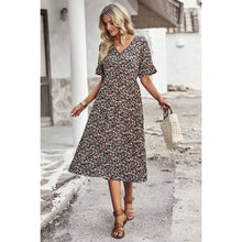 Load image into Gallery viewer, Floral Print Fit Ruffle Sleeve Midi Dress: BEIGE
