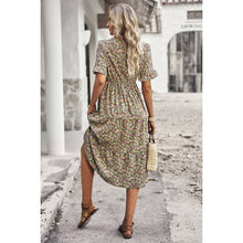 Load image into Gallery viewer, Floral Print Fit Ruffle Sleeve Midi Dress: BEIGE
