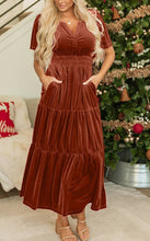 Load image into Gallery viewer, LDC Velvet Short Sleeve Shirred Waist Tiered Maxi Dress
