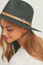 Load image into Gallery viewer, PU Leather Buckled Band Panama Hat: Taupe

