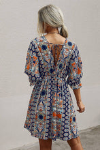Load image into Gallery viewer, V Neck Half Sleeve Graphic Swing Dress: 100%VISCOSE / BEIGE
