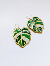 Load image into Gallery viewer, Monstera Leaf Stained Glass Polymer Earrings
