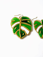 Load image into Gallery viewer, Monstera Leaf Stained Glass Polymer Earrings
