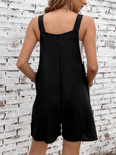 Load image into Gallery viewer, Black Shoulder Strap Pocket Textured Romper: Black
