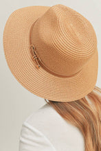 Load image into Gallery viewer, PU Leather Buckled Band Panama Hat: Taupe
