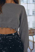 Load image into Gallery viewer, DISTRESSED KNIT TOP: GREY
