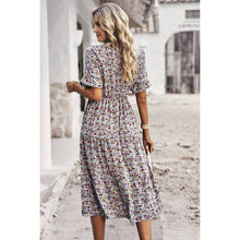 Load image into Gallery viewer, Floral Print Fit Ruffle Sleeve Midi Dress: BEIGE
