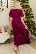 Load image into Gallery viewer, LDC Velvet Short Sleeve Shirred Waist Tiered Maxi Dress
