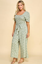 Load image into Gallery viewer, PLUS SIZE SMOCKED TOP PEGGED LEG GAUCHO JUMPSUIT OLIVE/NAT
