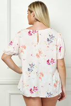 Load image into Gallery viewer, PLUS SIZE FLORAL PRINT SMOCKED TOP PEACH CORAL GREEN
