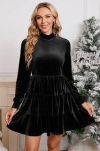 Load image into Gallery viewer, Velvet Christmas High Neck Tiered Ruffle Mini Dress
