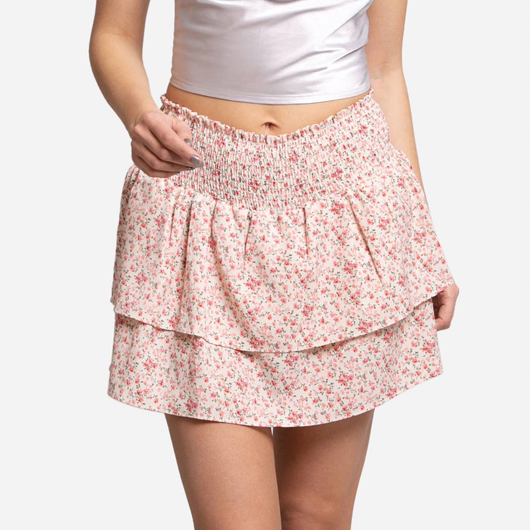 Floral Ruffle Tiered Mini Skirt