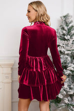 Load image into Gallery viewer, Velvet Christmas High Neck Tiered Ruffle Mini Dress
