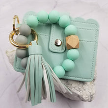 Load image into Gallery viewer, Silicone Bead Bangle Keychain Card Holder Bracelet: White
