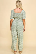 Load image into Gallery viewer, PLUS SIZE SMOCKED TOP PEGGED LEG GAUCHO JUMPSUIT OLIVE/NAT
