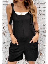 Load image into Gallery viewer, Black Shoulder Strap Pocket Textured Romper: Black
