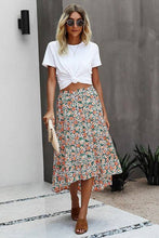 Load image into Gallery viewer, Floral Ruffle Swing Midi Skirt: 100%VISCOSE
