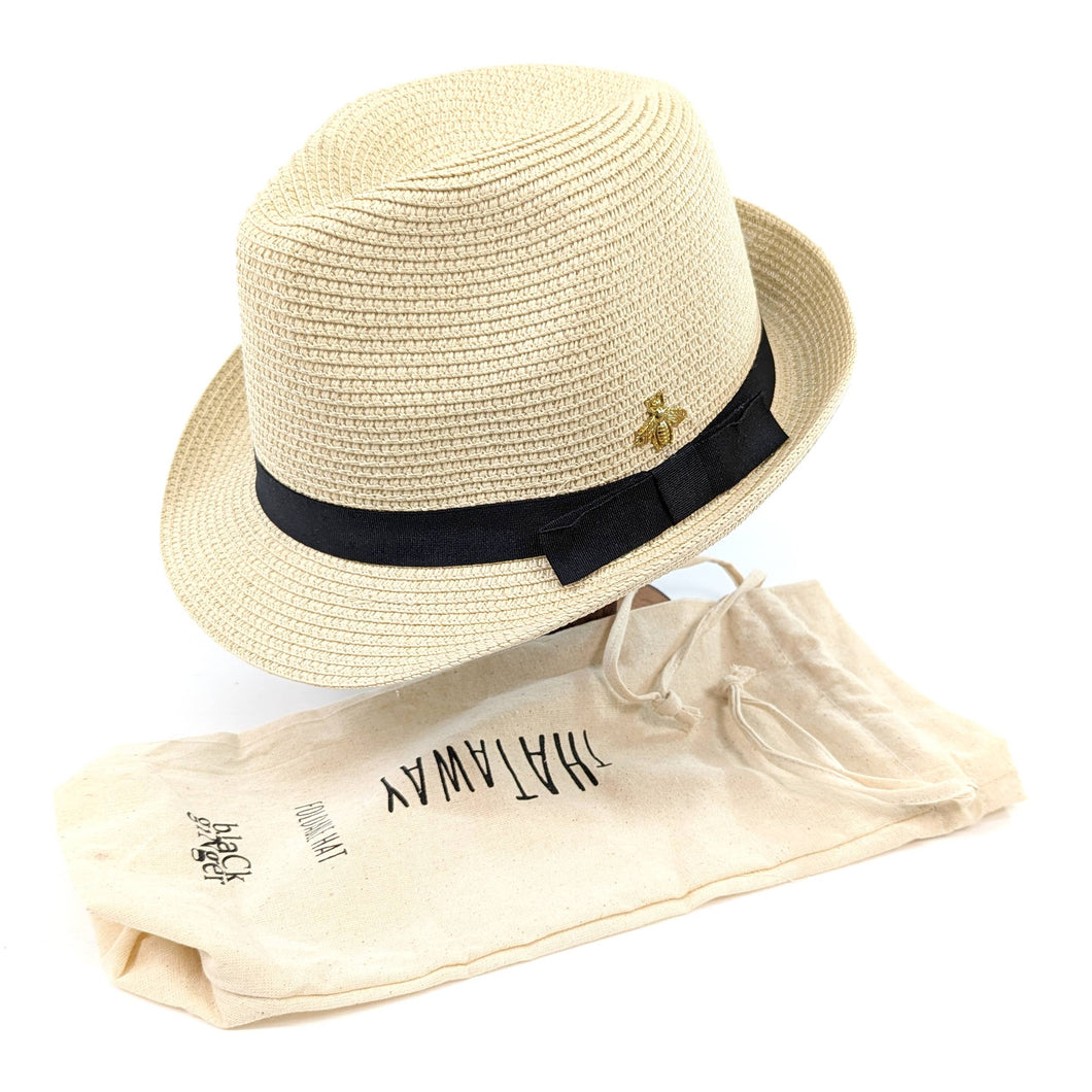 Trilby Style with Bee Detail Foldable Hat (with Bag)