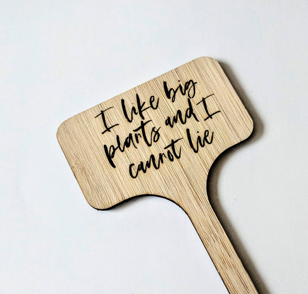 I Like Big Plants Woodburned Bamboo Plant Marker