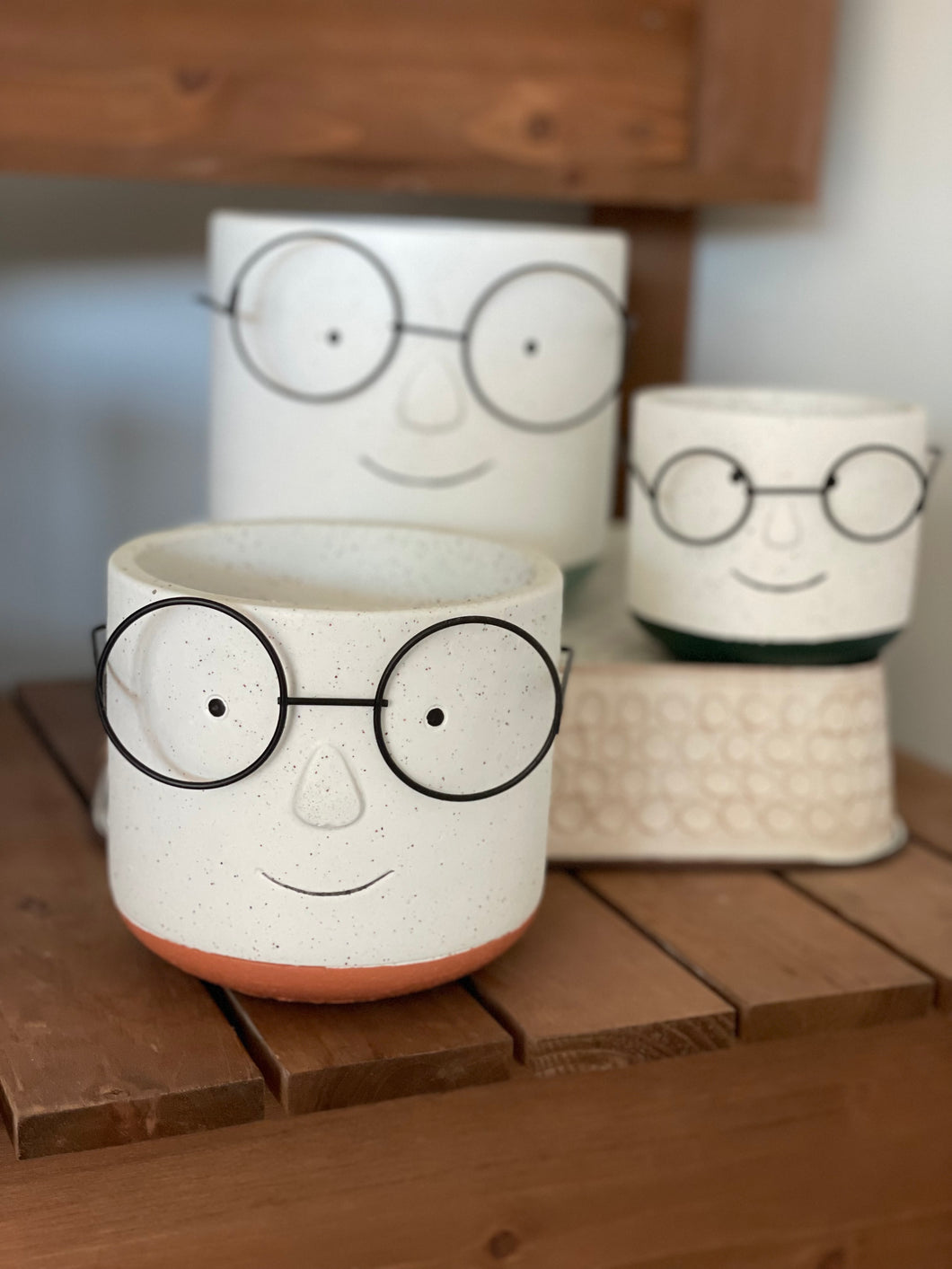 Round Face Planter with Glasses