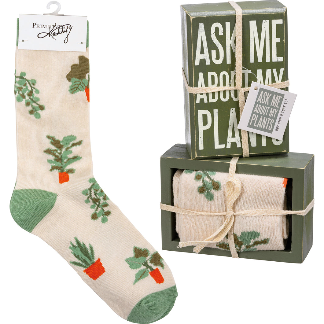 Box Sign & Sock Set  Ask Me About My Plants