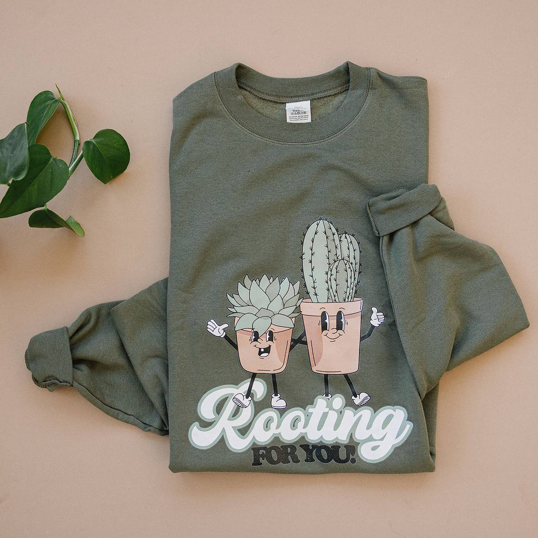 Rooting For You Crewneck Sweatshirt: Fatigue Green / L